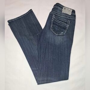Silver Jeans Dark Blue Boot Cut Jeans with Embellished Back Pocket